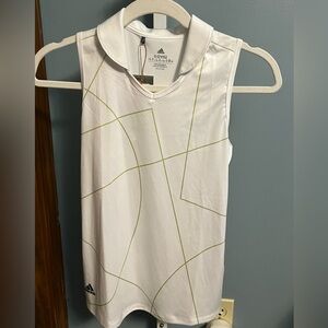 Adidas White Tank Polo Shirt with Subtle Green Lines NWT Medium 11-12